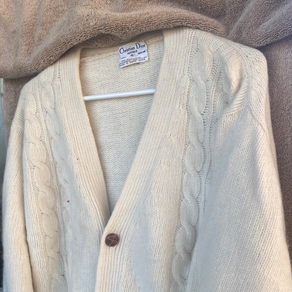 Christian Dior Monsieur: Cream Vintage Lamb / Angora Cardigan XL